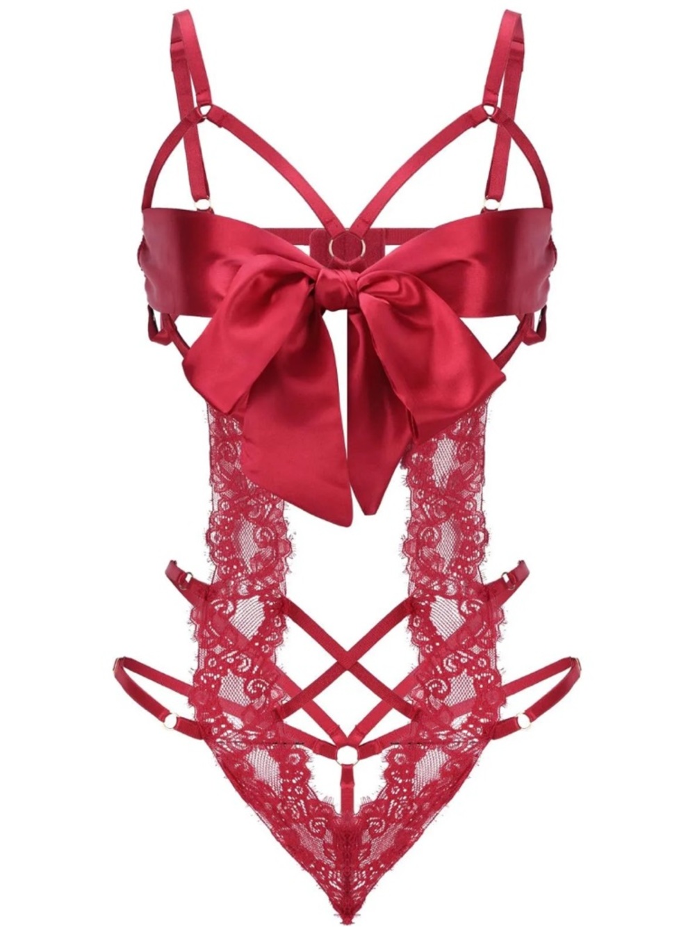 10L NWOT Red Lace Bow Strappy Teddy Bodysuit - Women Intimates